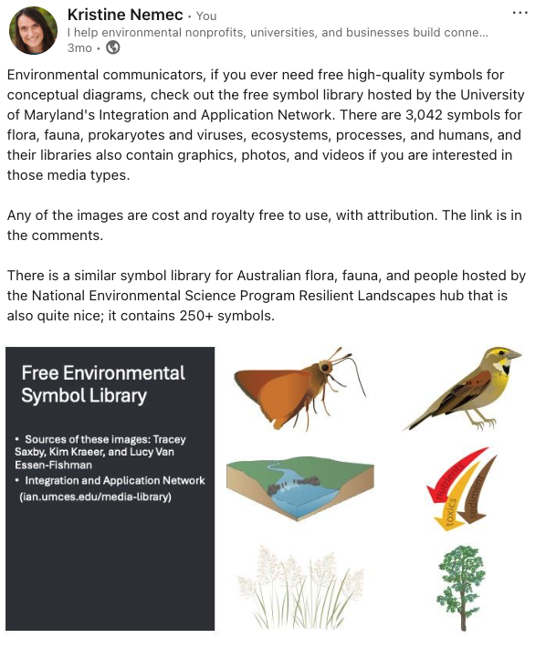 Social media post sharing environmental image library resource with vector images of wildlife and nutrient transport